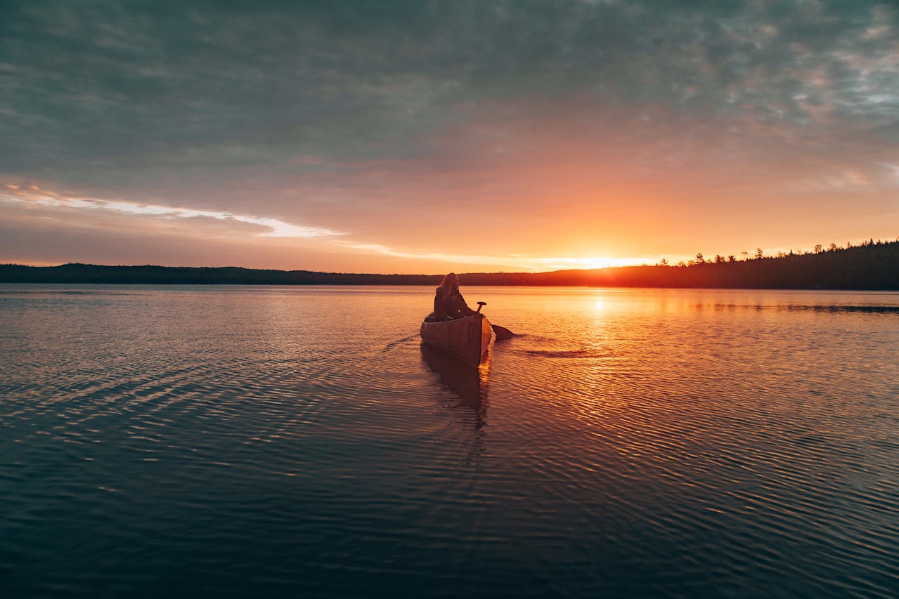 Canoe on peaceful lake